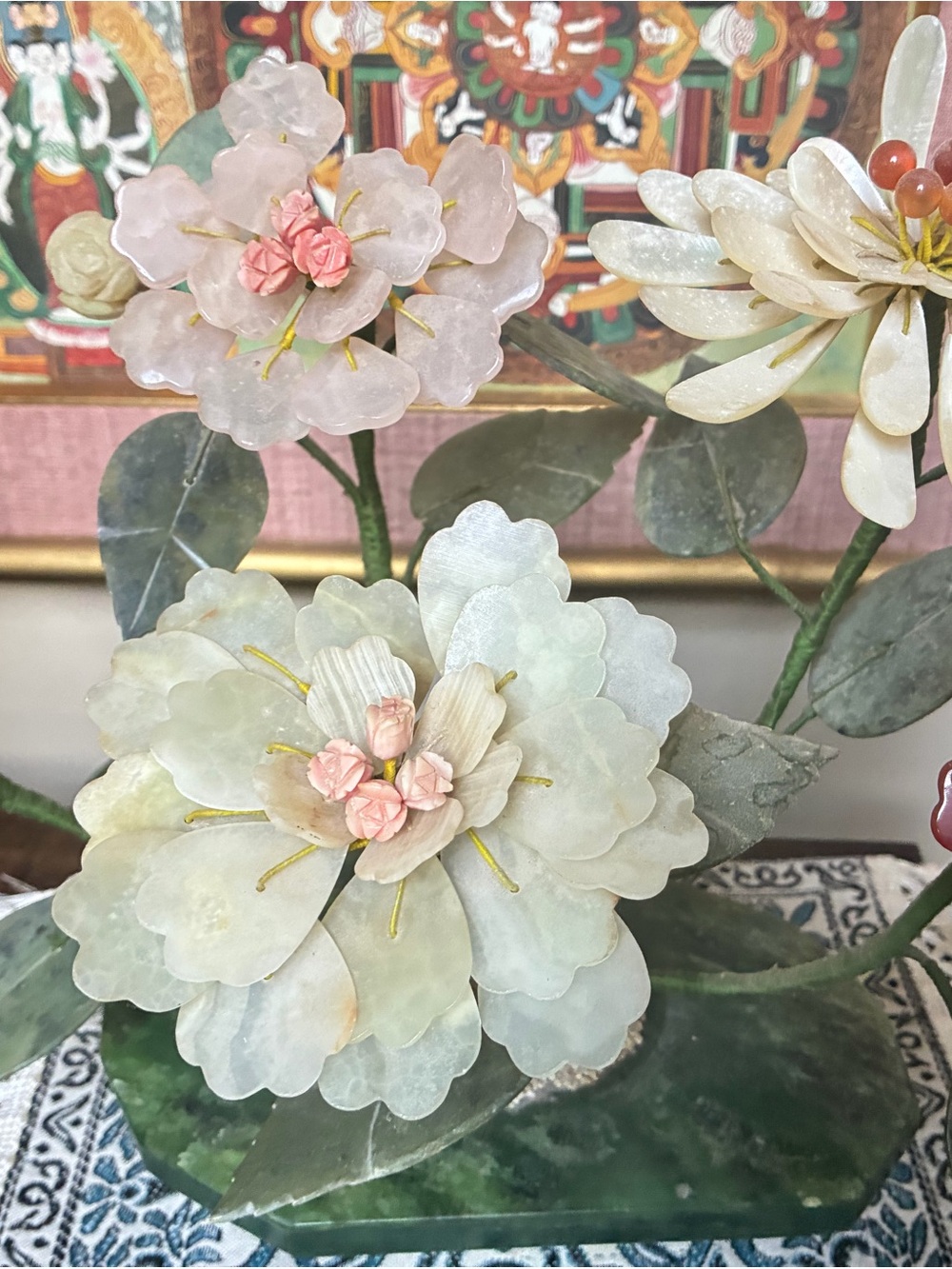 Jade glass Multicolor Stone Flower Sculpture decor accent plant - Picture 7 of 10